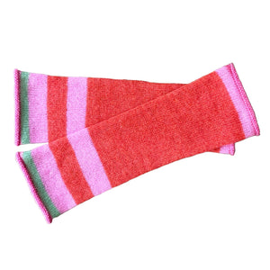 Red and pink striped cashmere wrist warmers